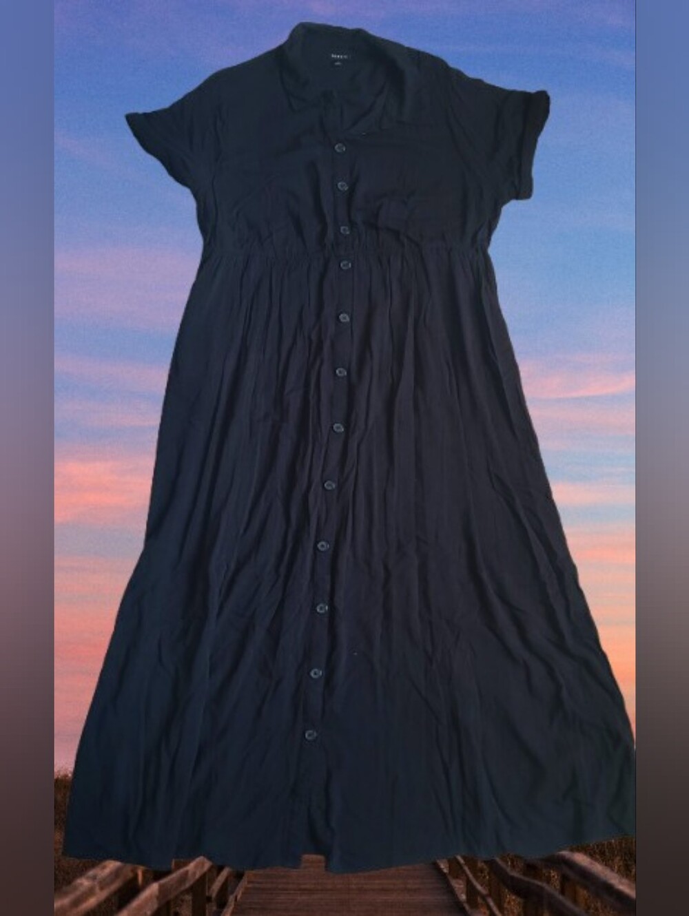 Torrid Black Slub Dress, Buttons, Size 1x, Rayon